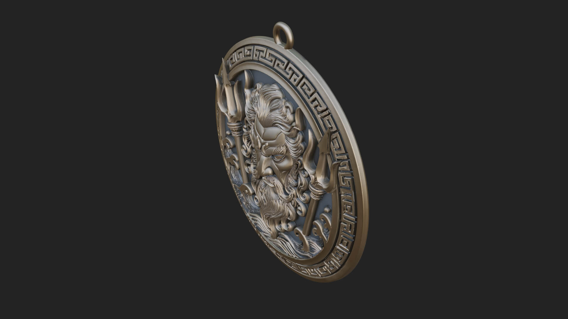 Trident Sea God Oval Plaque Design 1 3D Print Model 3D Model