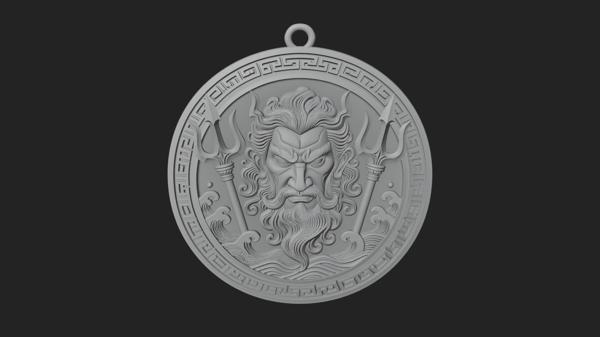 Trident Sea God Oval Plaque Design 1 3D Print Model 3D Model