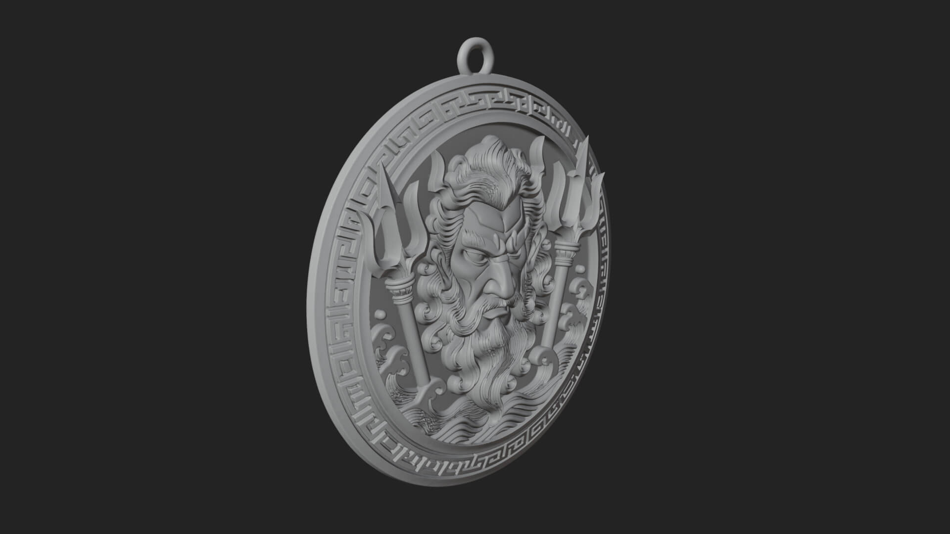 Trident Sea God Oval Plaque Design 1 3D Print Model 3D Model