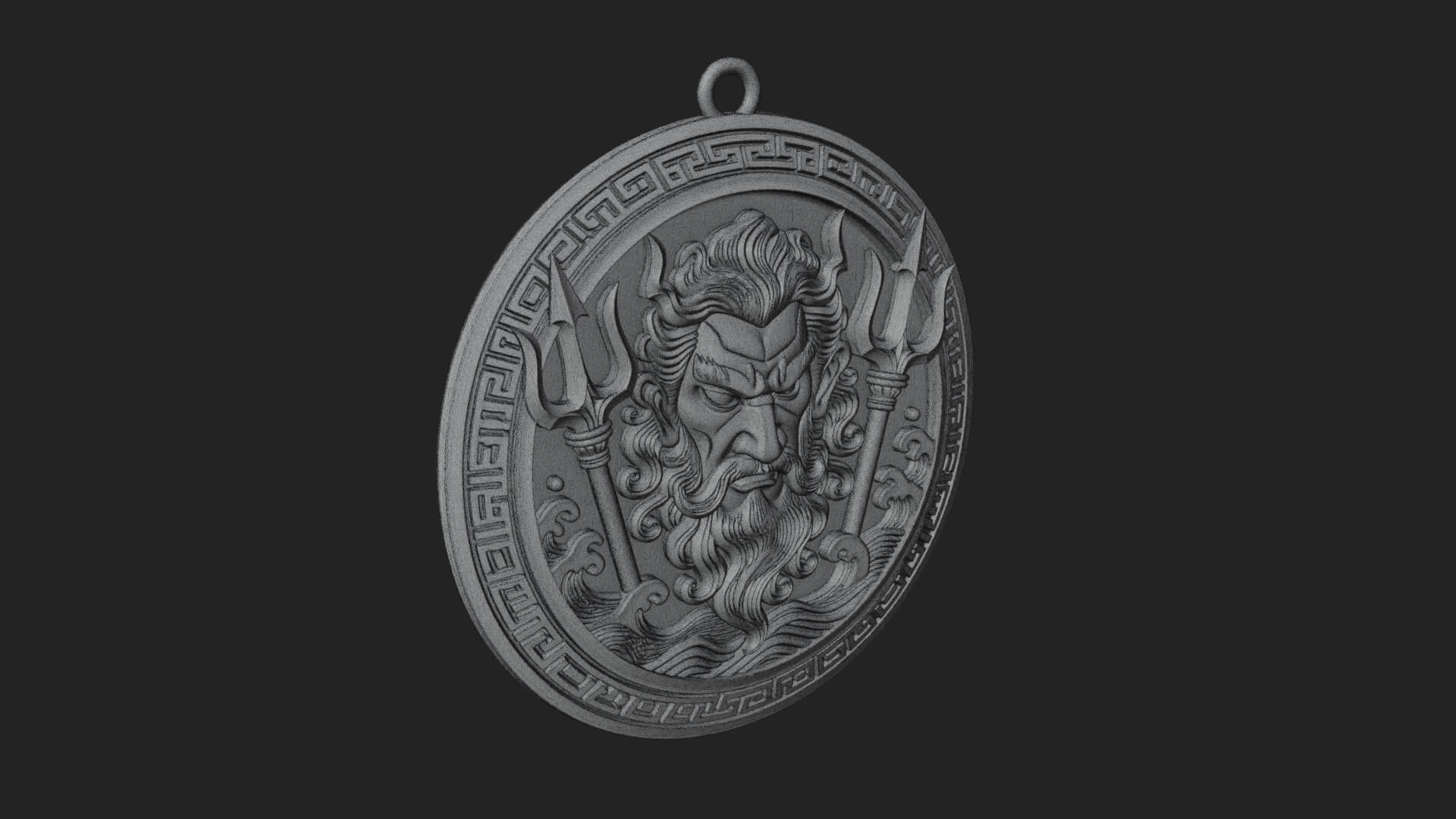 Trident Sea God Oval Plaque Design 1 3D Print Model 3D Model