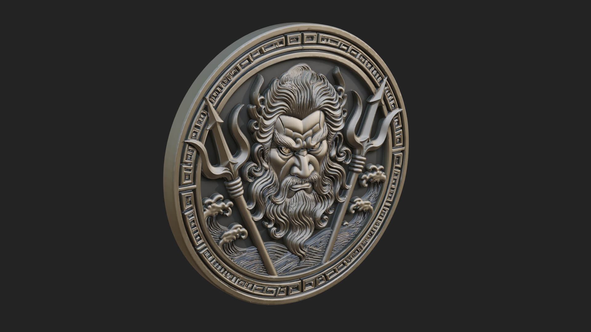 Trident Sea God Oval Plaque Design 2 3D Print Model 3D Model