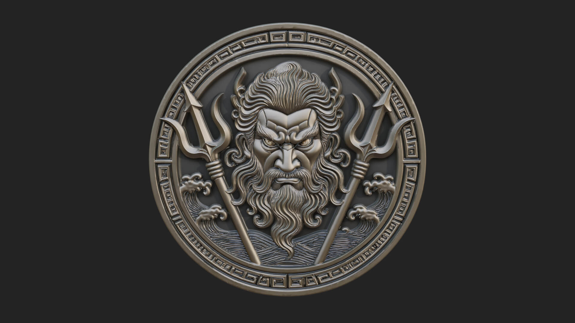 Trident Sea God Oval Plaque Design 2 3D Print Model 3D Model