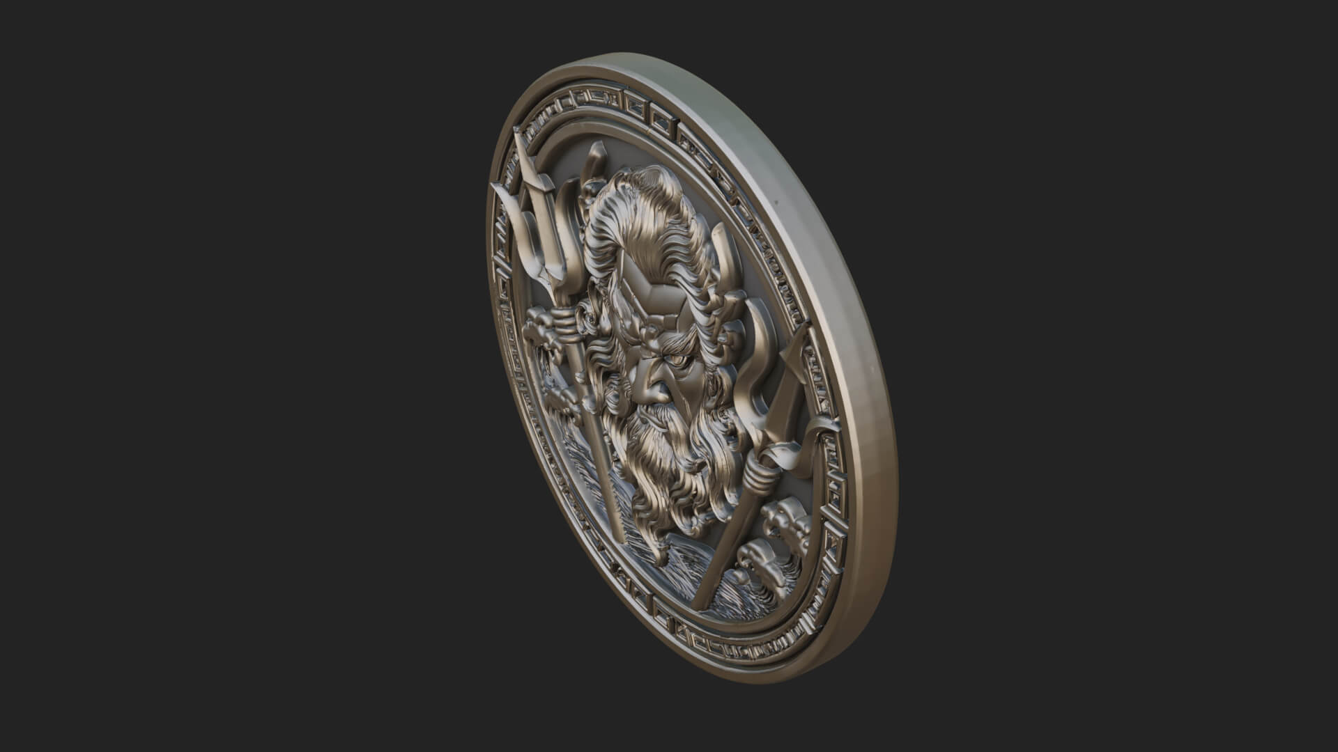 Trident Sea God Oval Plaque Design 2 3D Print Model 3D Model
