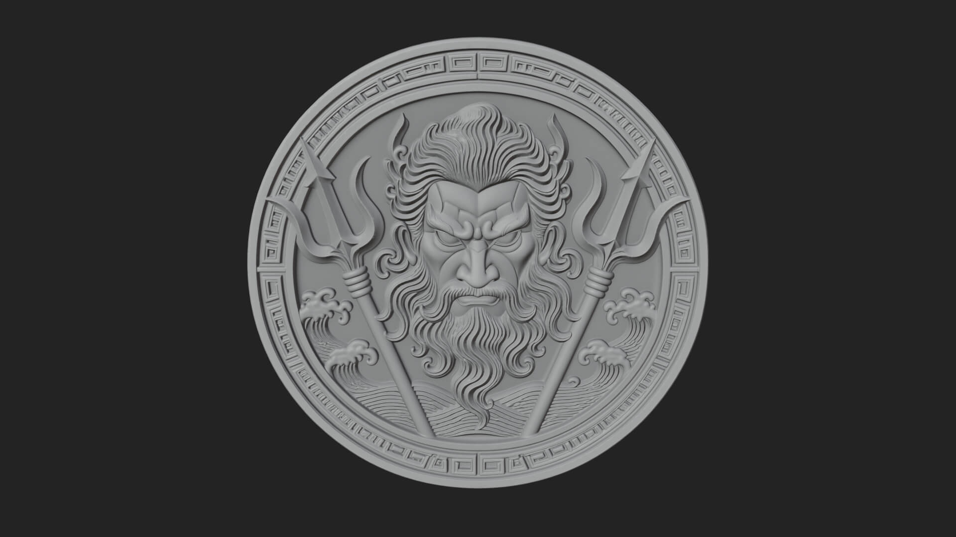 Trident Sea God Oval Plaque Design 2 3D Print Model 3D Model