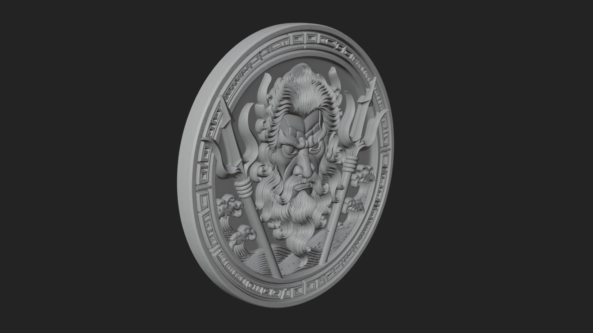 Trident Sea God Oval Plaque Design 2 3D Print Model 3D Model