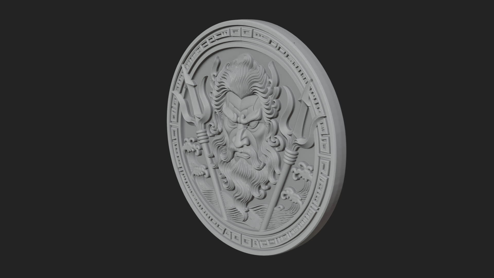 Trident Sea God Oval Plaque Design 2 3D Print Model 3D Model