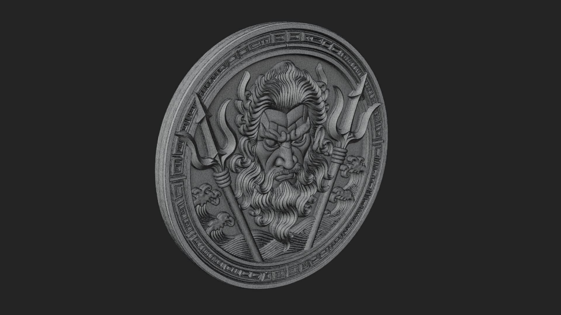 Trident Sea God Oval Plaque Design 2 3D Print Model 3D Model
