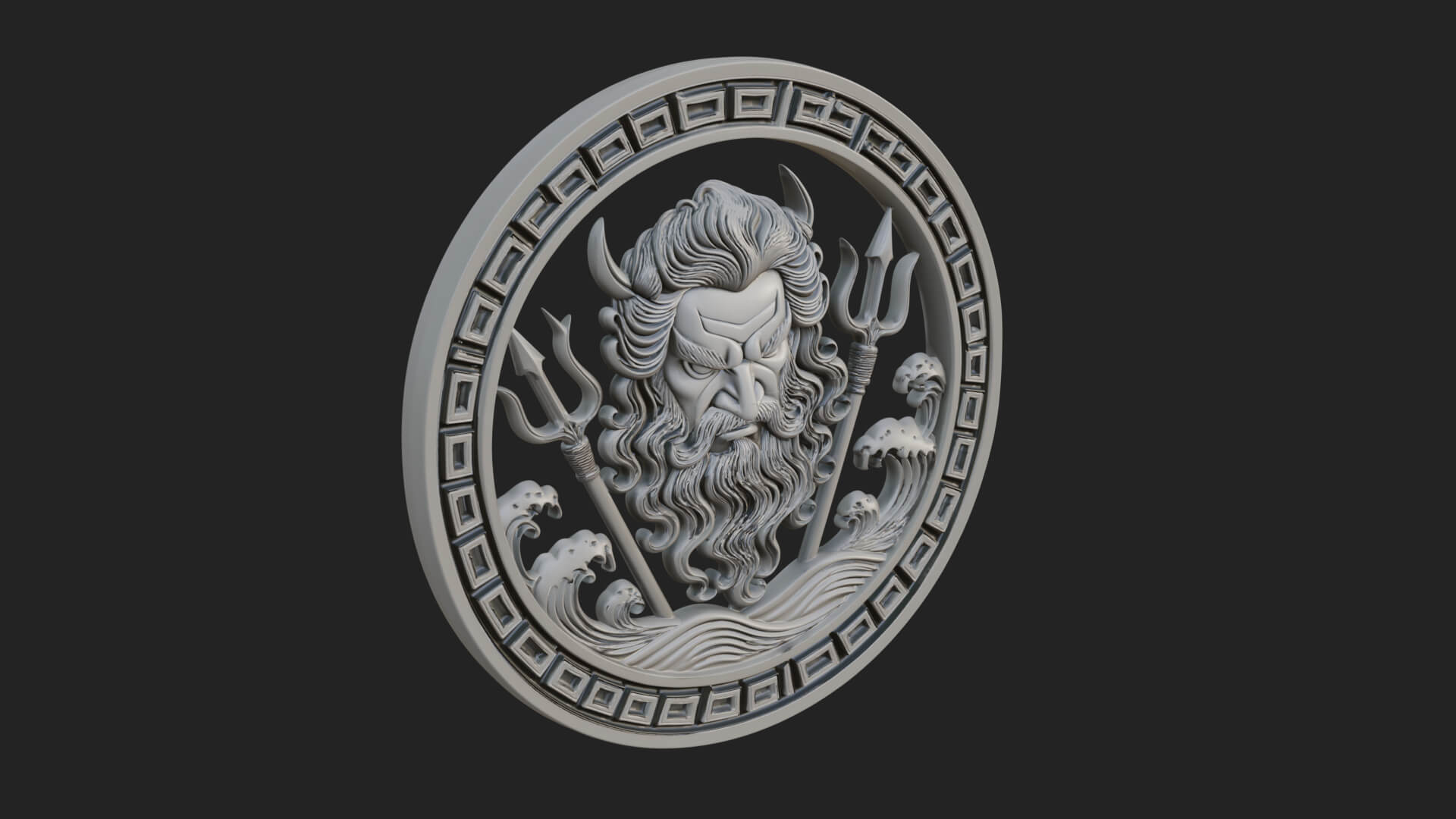 Trident Sea God Oval Plaque Design 3 3D Print Model 3D Model