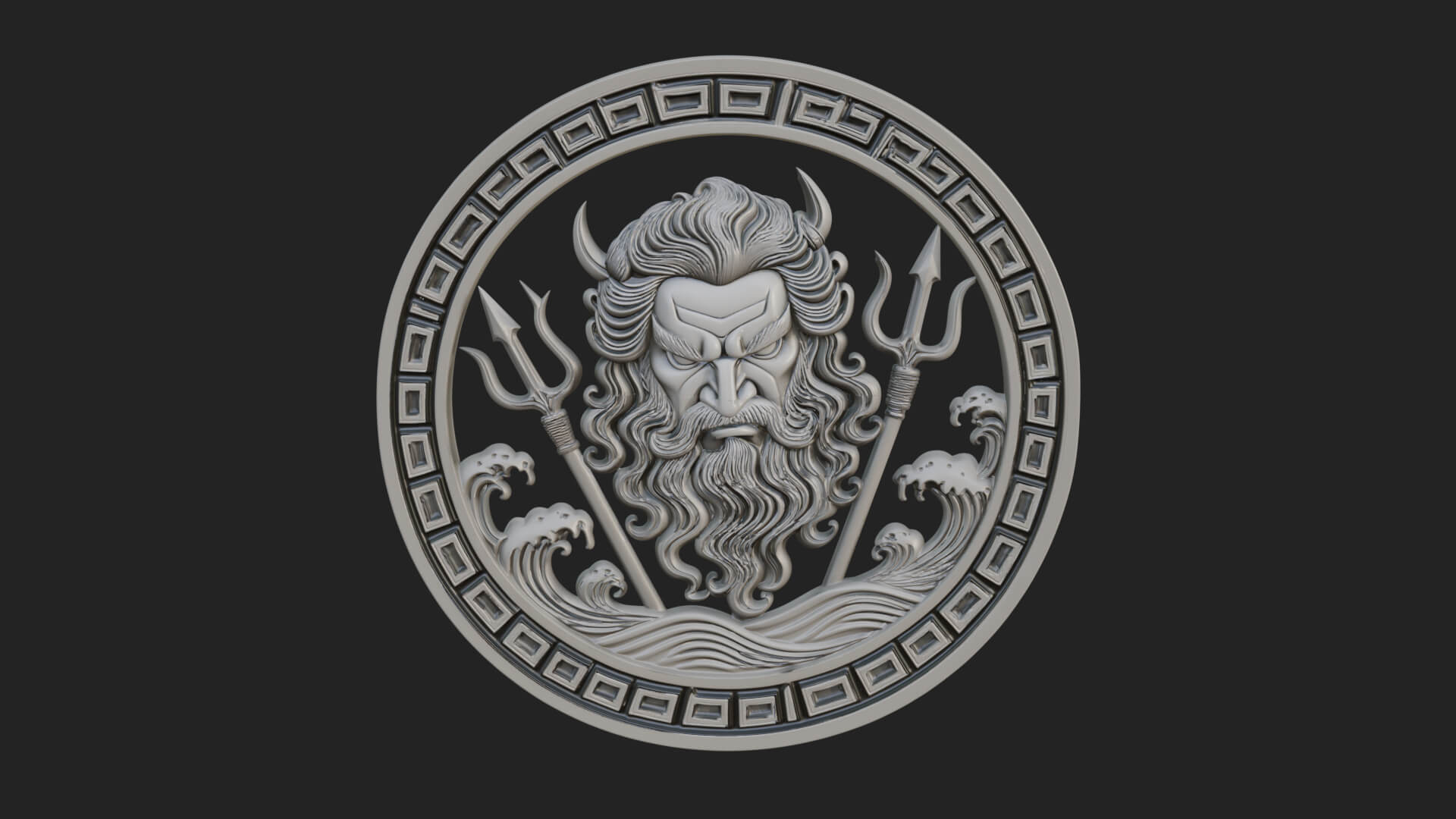 Trident Sea God Oval Plaque Design 3 3D Print Model 3D Model