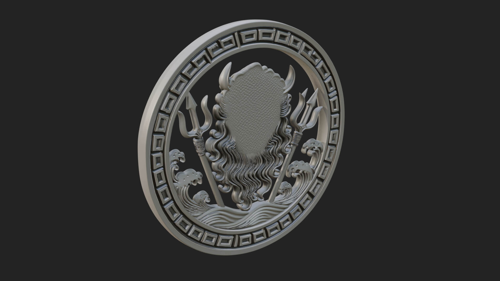 Trident Sea God Oval Plaque Design 3 3D Print Model 3D Model