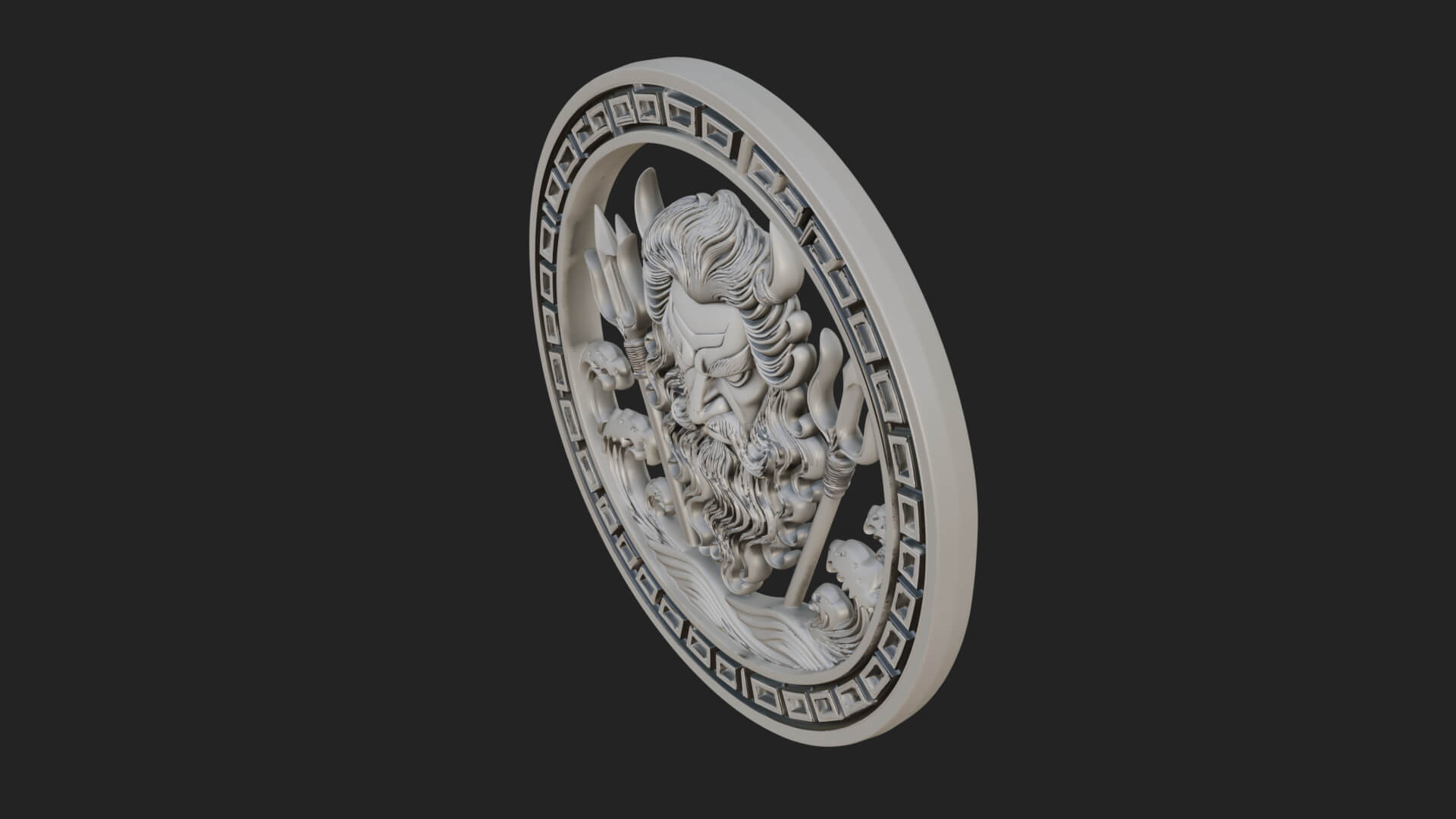 Trident Sea God Oval Plaque Design 3 3D Print Model 3D Model