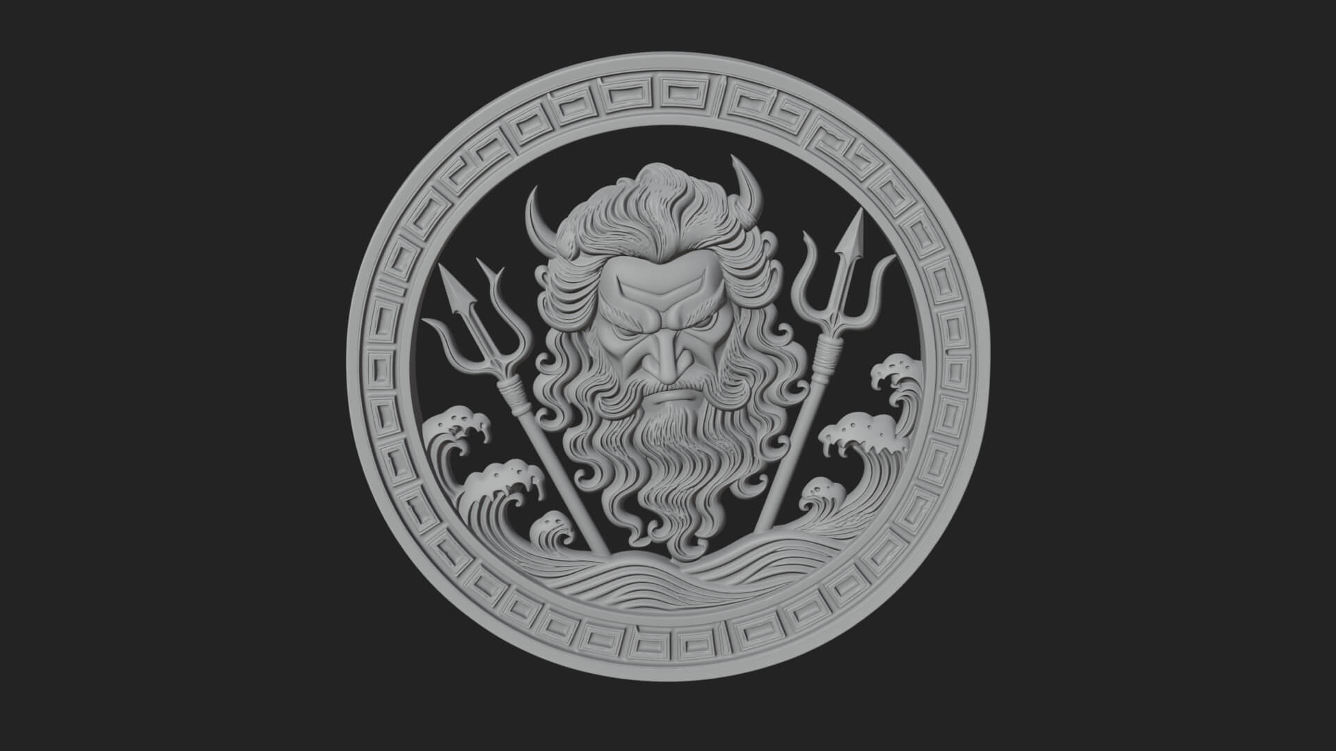 Trident Sea God Oval Plaque Design 3 3D Print Model 3D Model