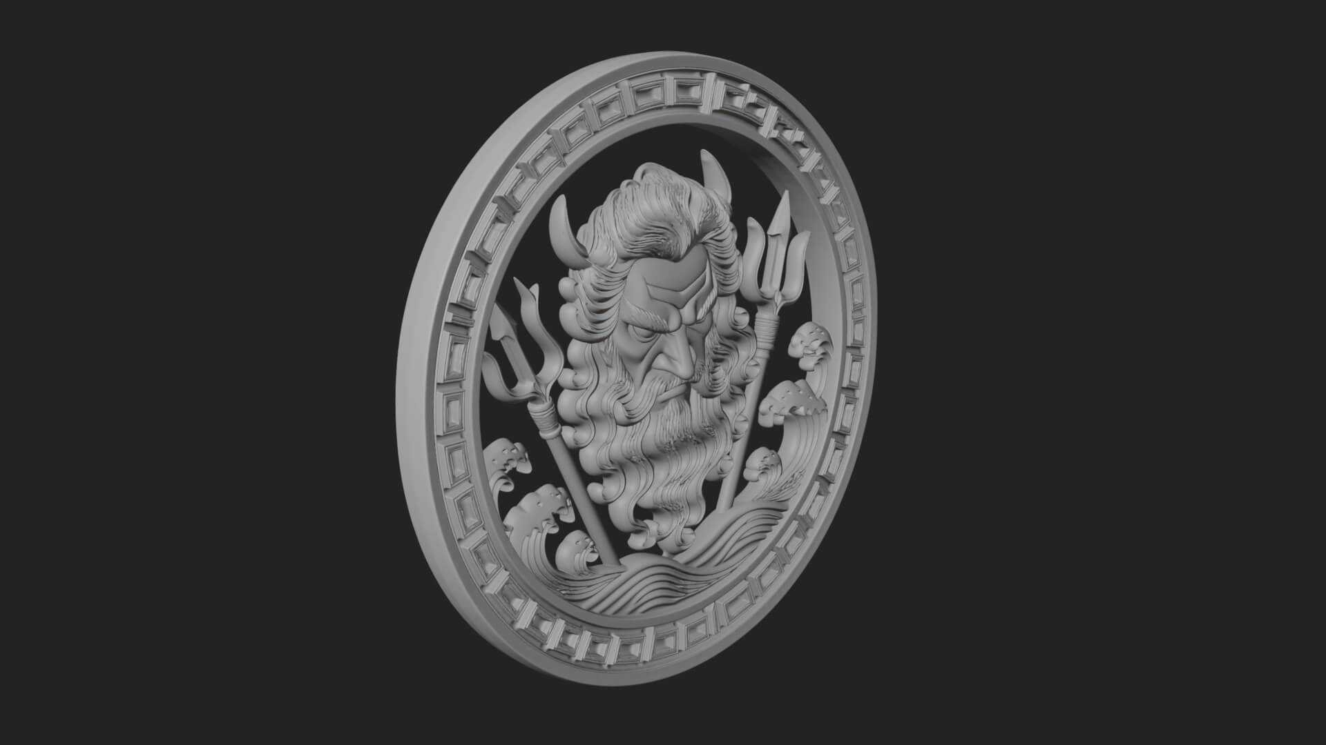Trident Sea God Oval Plaque Design 3 3D Print Model 3D Model