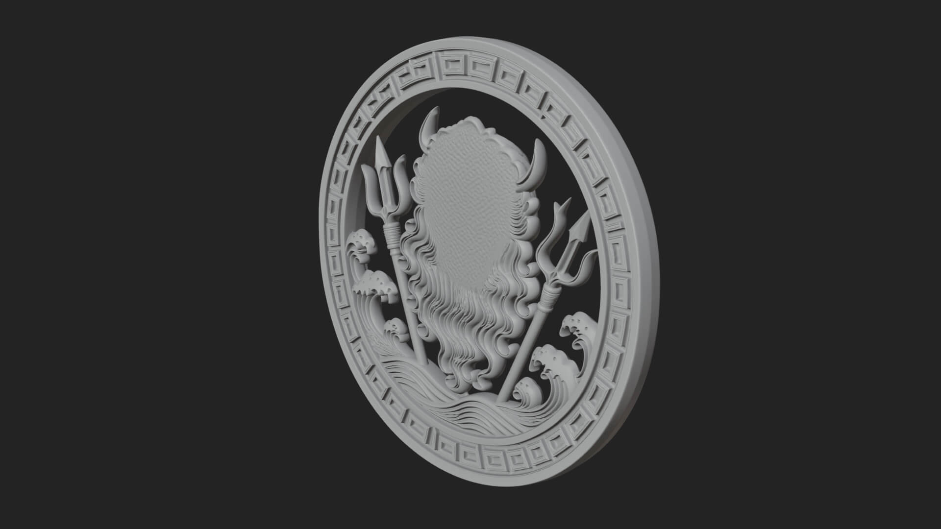 Trident Sea God Oval Plaque Design 3 3D Print Model 3D Model