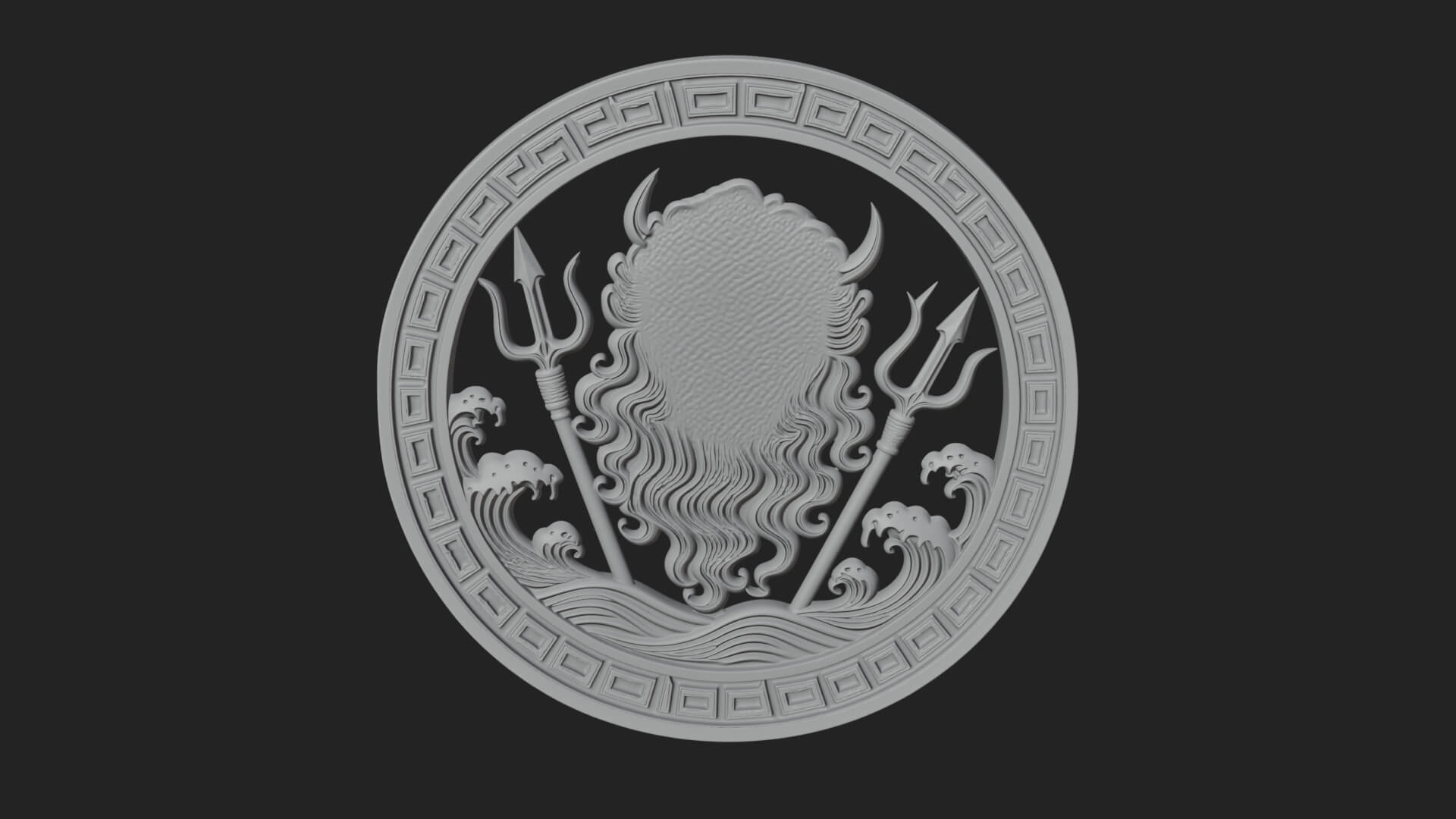 Trident Sea God Oval Plaque Design 3 3D Print Model 3D Model