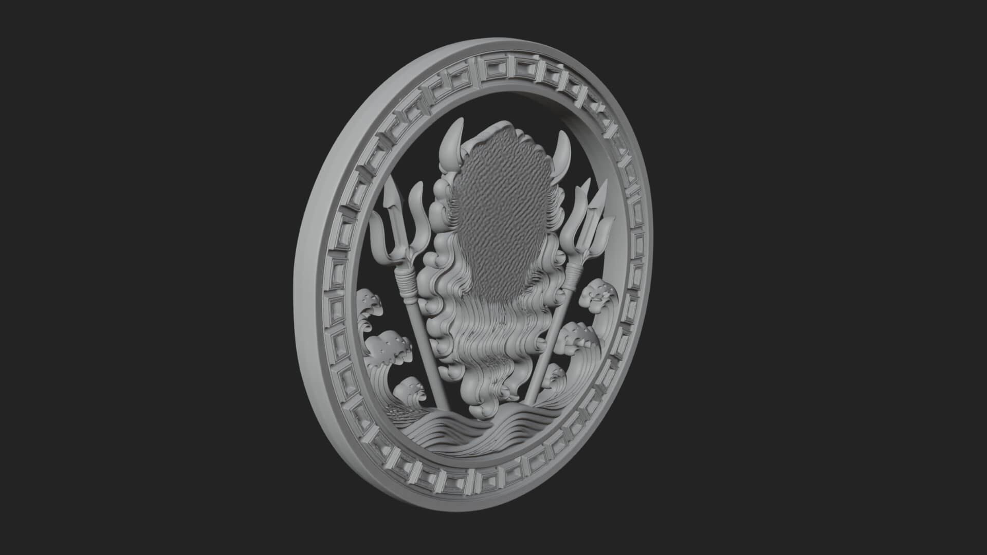 Trident Sea God Oval Plaque Design 3 3D Print Model 3D Model