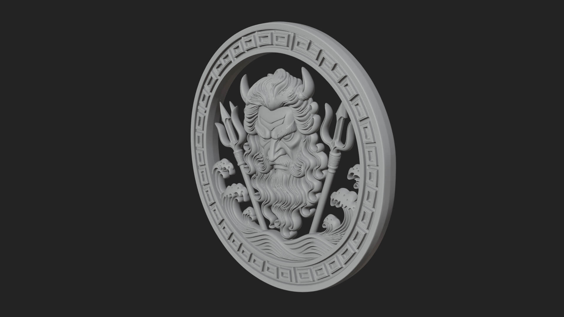 Trident Sea God Oval Plaque Design 3 3D Print Model 3D Model