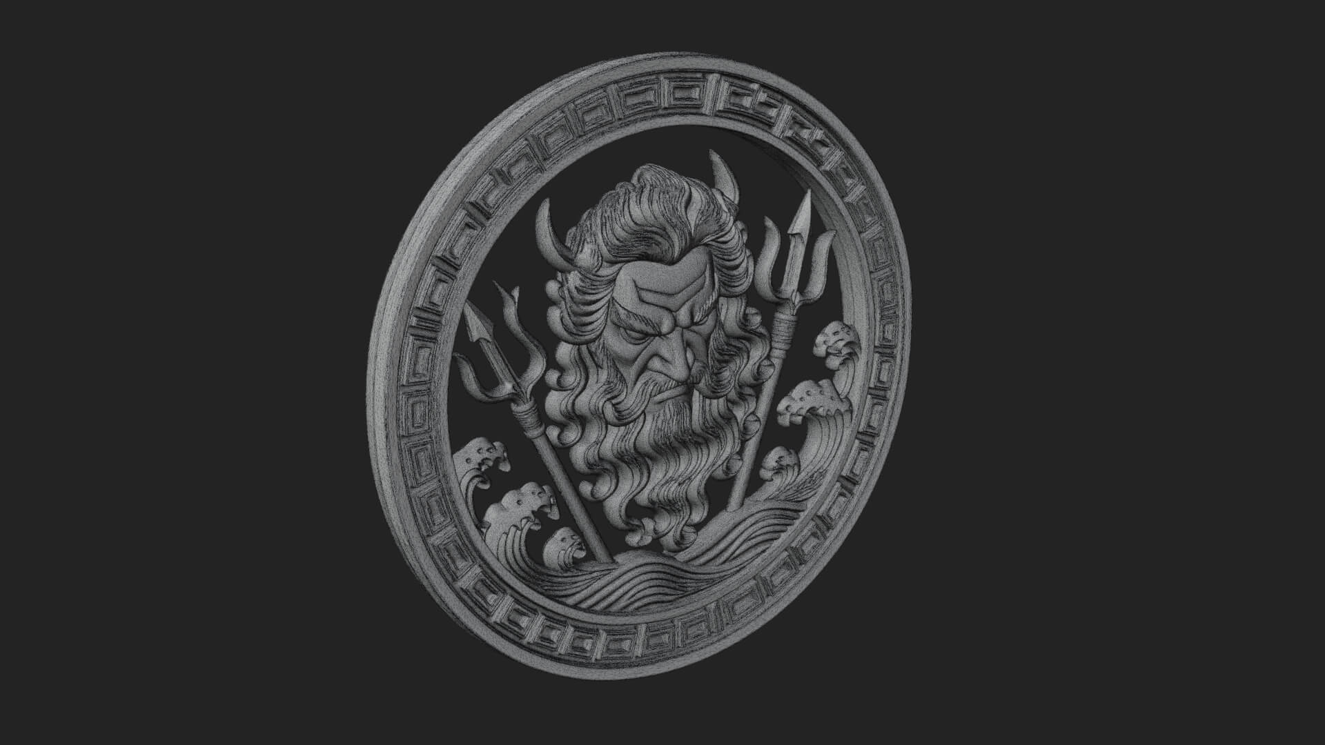 Trident Sea God Oval Plaque Design 3 3D Print Model 3D Model