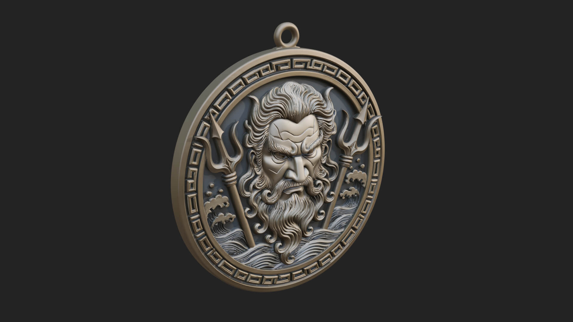 Trident Sea God Oval Plaque Design 4 3D Print Model 3D Model