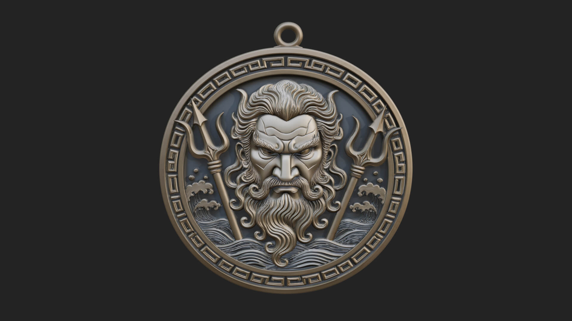 Trident Sea God Oval Plaque Design 4 3D Print Model 3D Model
