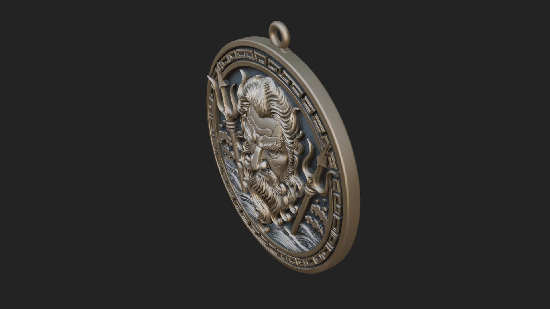 Trident Sea God Oval Plaque Design 4 3D Print Model 3D Model