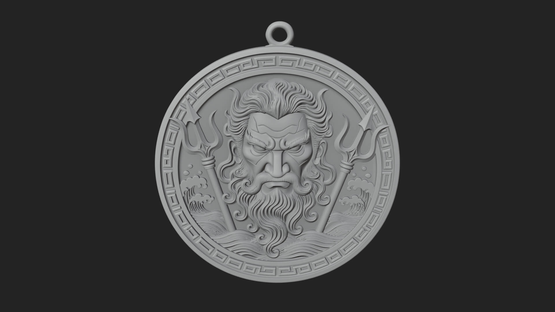 Trident Sea God Oval Plaque Design 4 3D Print Model 3D Model