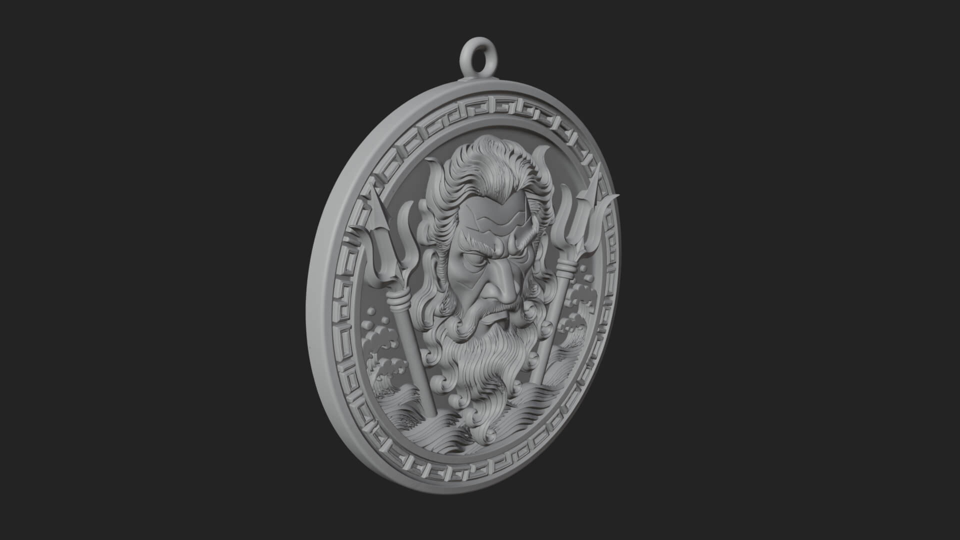 Trident Sea God Oval Plaque Design 4 3D Print Model 3D Model