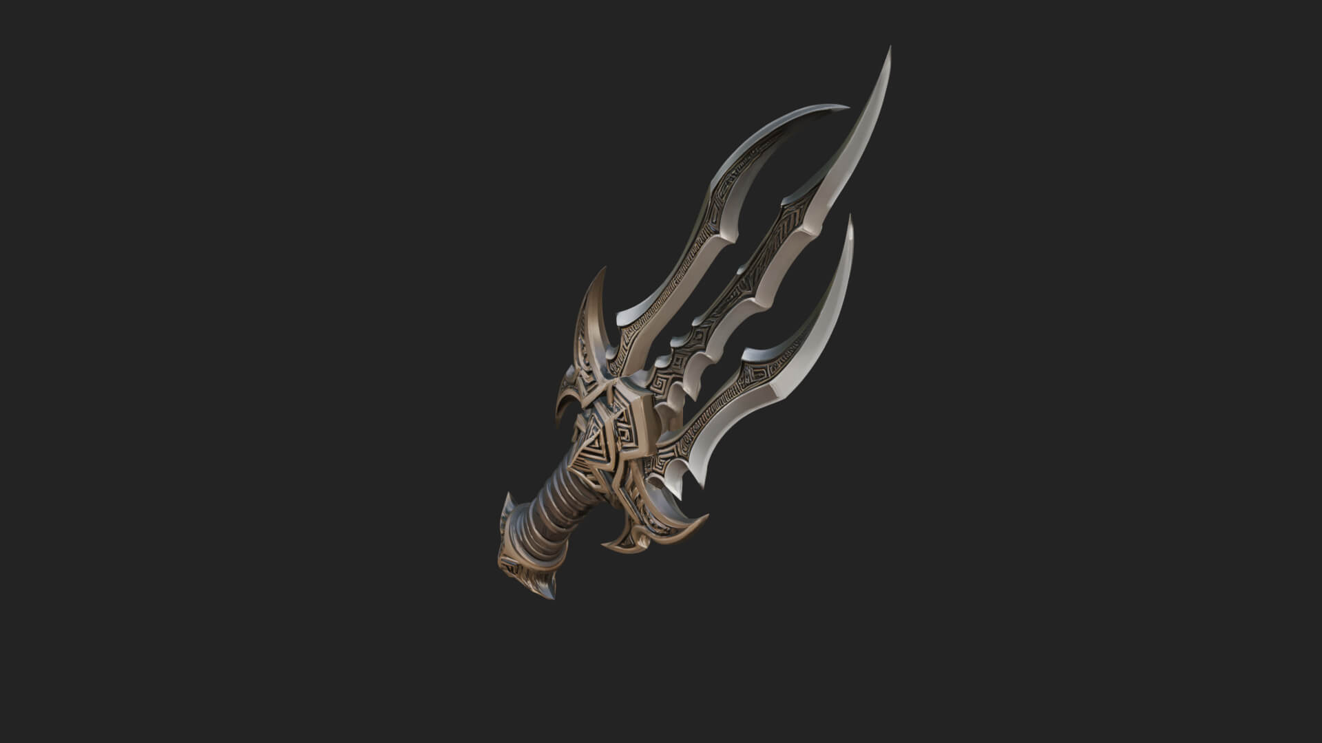 Triple Blade Fantasy Dagger Model Design 1 3D Print Model 3D Model