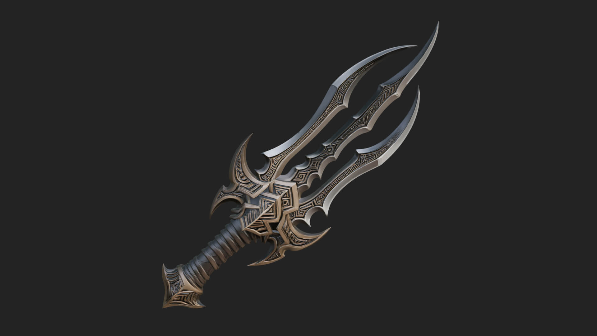 Triple Blade Fantasy Dagger Model Design 1 3D Print Model 3D Model