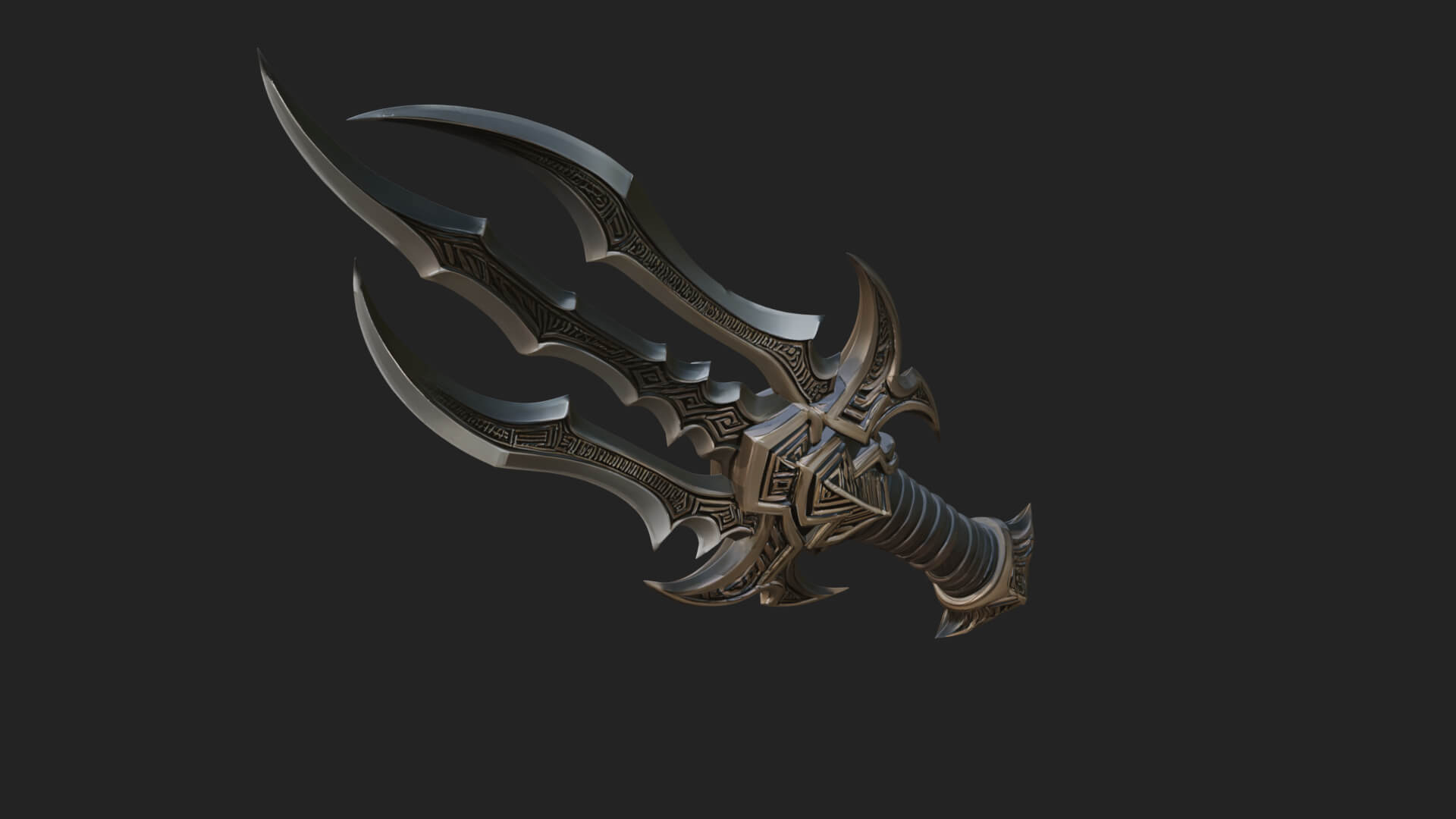 Triple Blade Fantasy Dagger Model Design 1 3D Print Model 3D Model