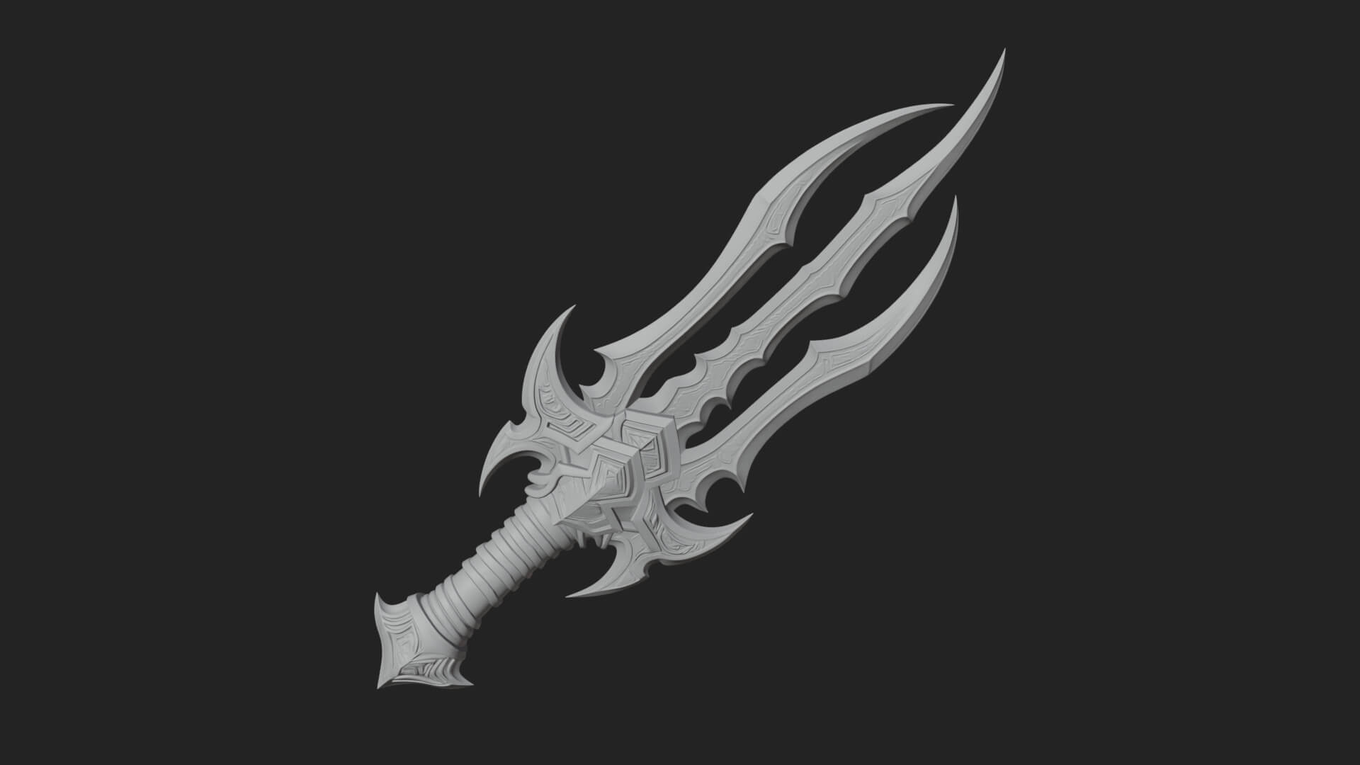 Triple Blade Fantasy Dagger Model Design 1 3D Print Model 3D Model