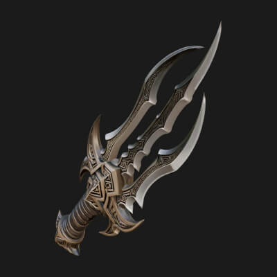 Triple Blade Fantasy Dagger Model Design 1 3D Print Model