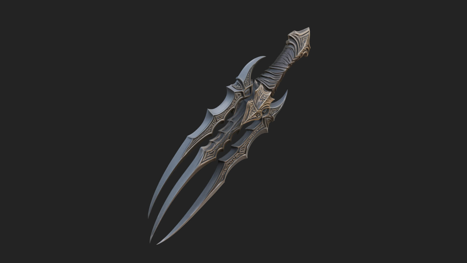 Triple Blade Fantasy Dagger Model Design 2 3D Print Model 3D Model