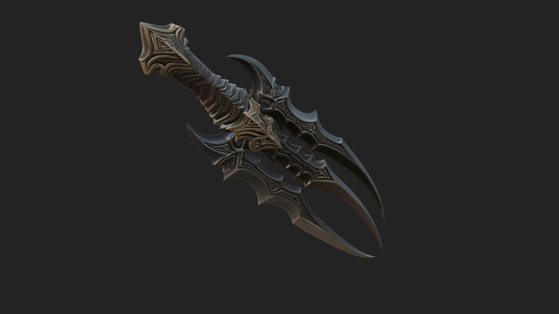 Triple Blade Fantasy Dagger Model Design 2 3D Print Model 3D Model