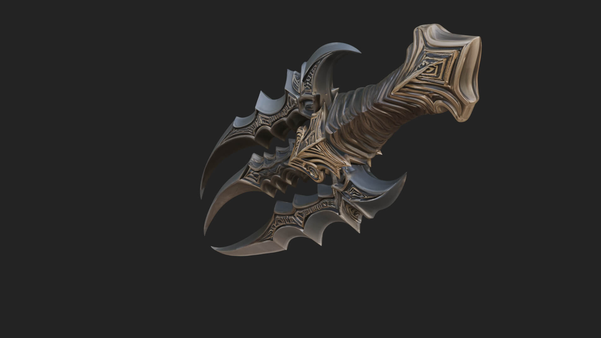 Triple Blade Fantasy Dagger Model Design 2 3D Print Model 3D Model