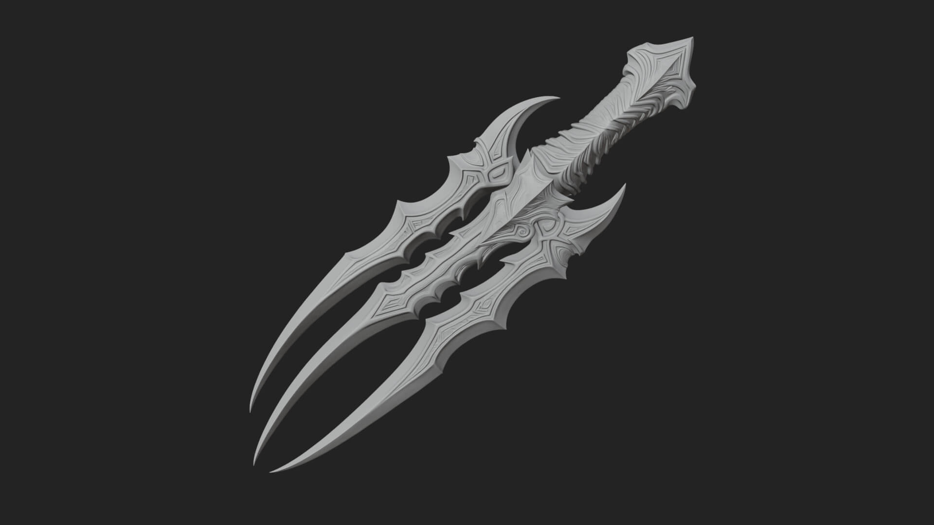 Triple Blade Fantasy Dagger Model Design 2 3D Print Model 3D Model
