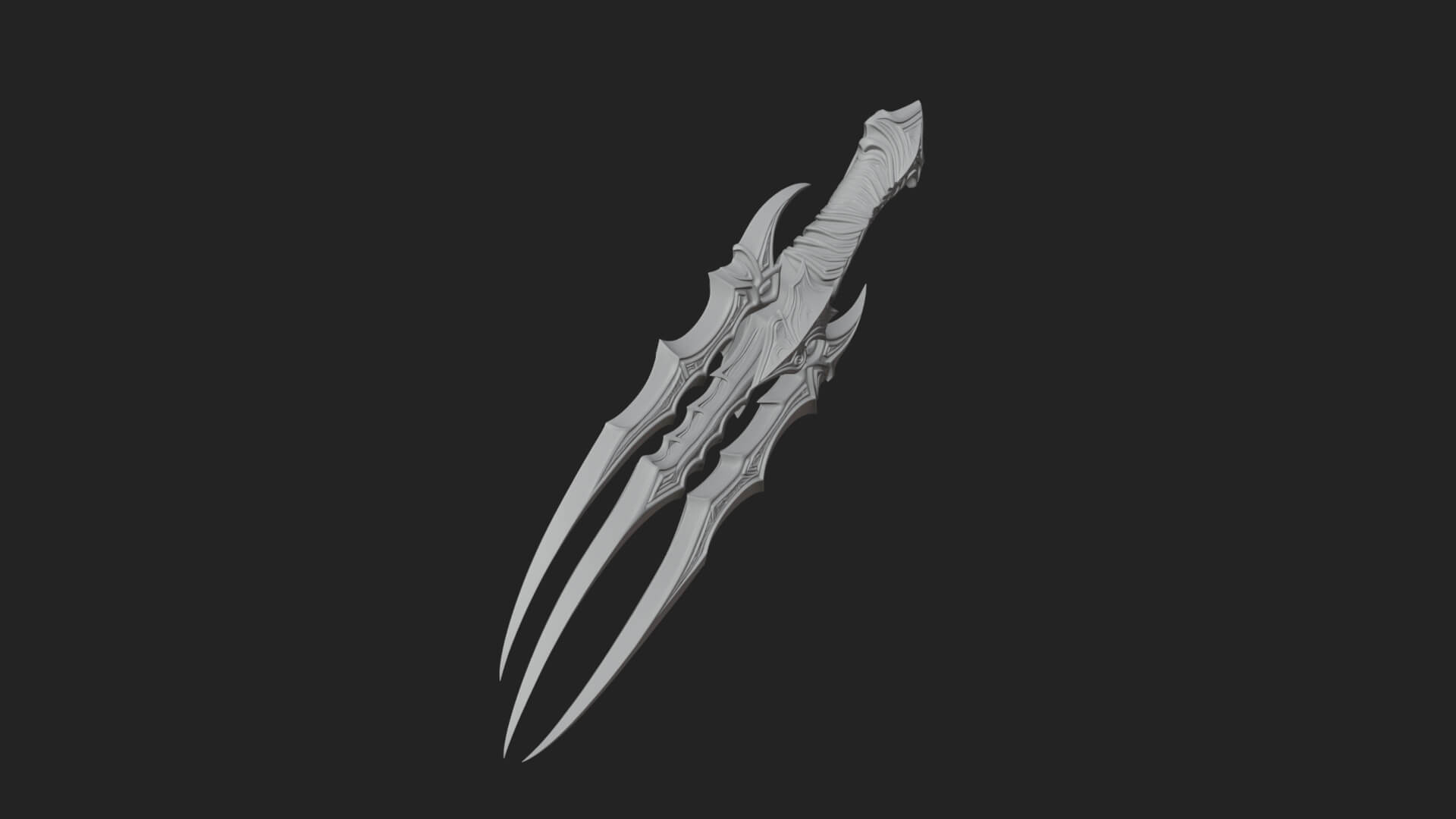 Triple Blade Fantasy Dagger Model Design 2 3D Print Model 3D Model