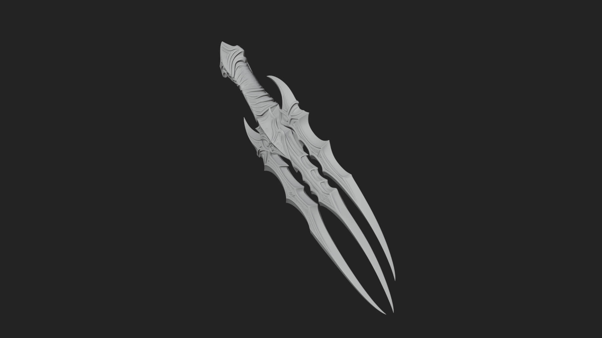 Triple Blade Fantasy Dagger Model Design 2 3D Print Model 3D Model
