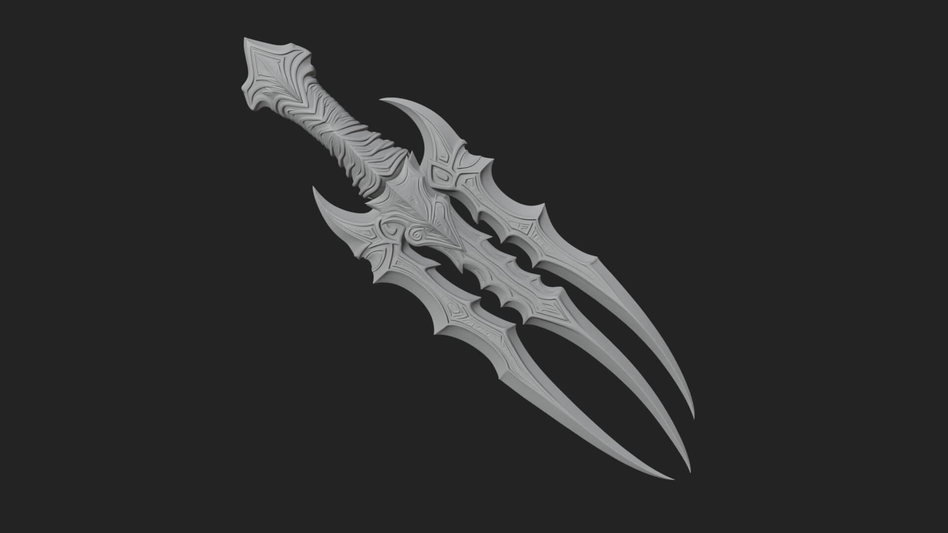 Triple Blade Fantasy Dagger Model Design 2 3D Print Model 3D Model