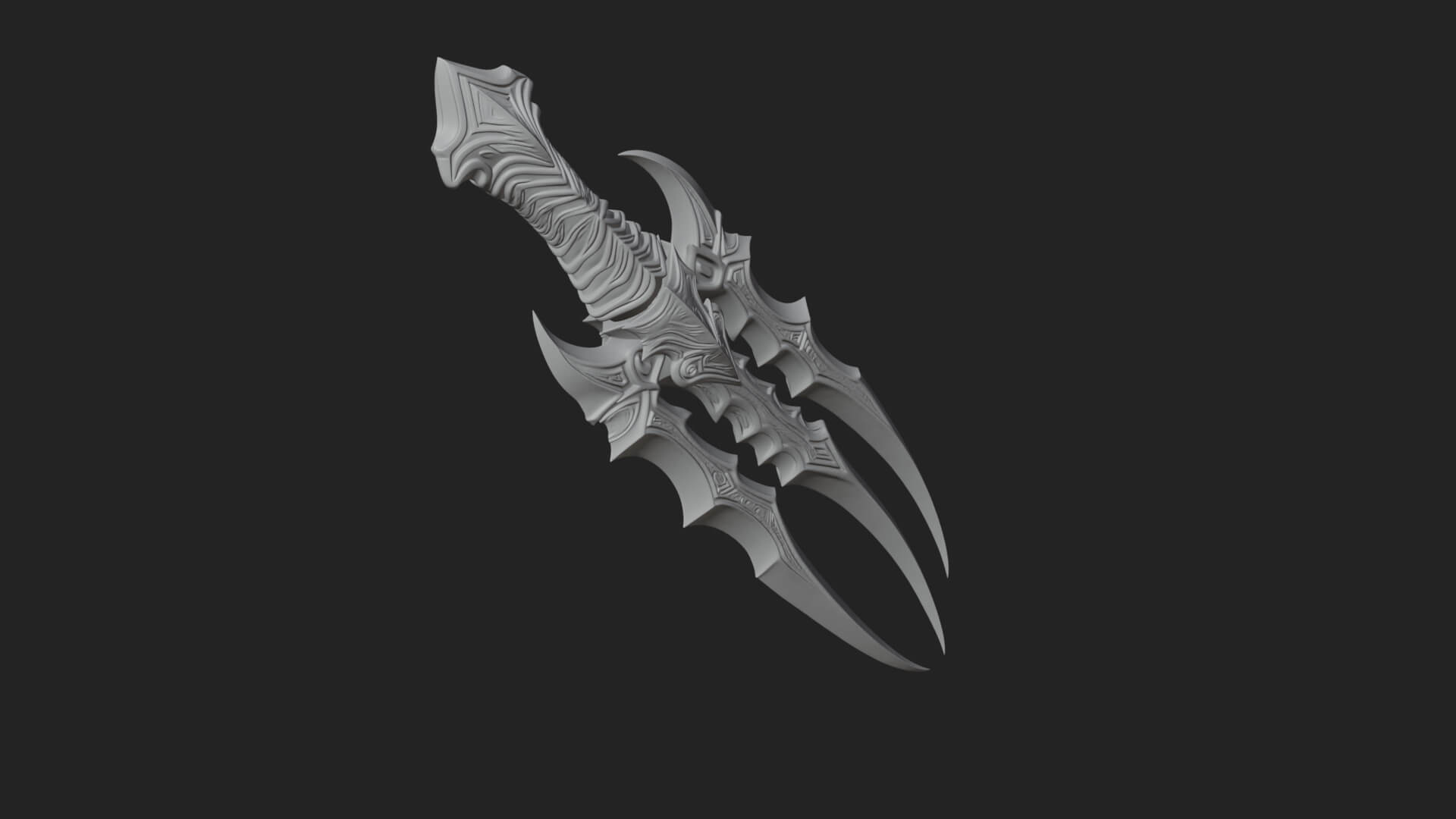 Triple Blade Fantasy Dagger Model Design 2 3D Print Model 3D Model