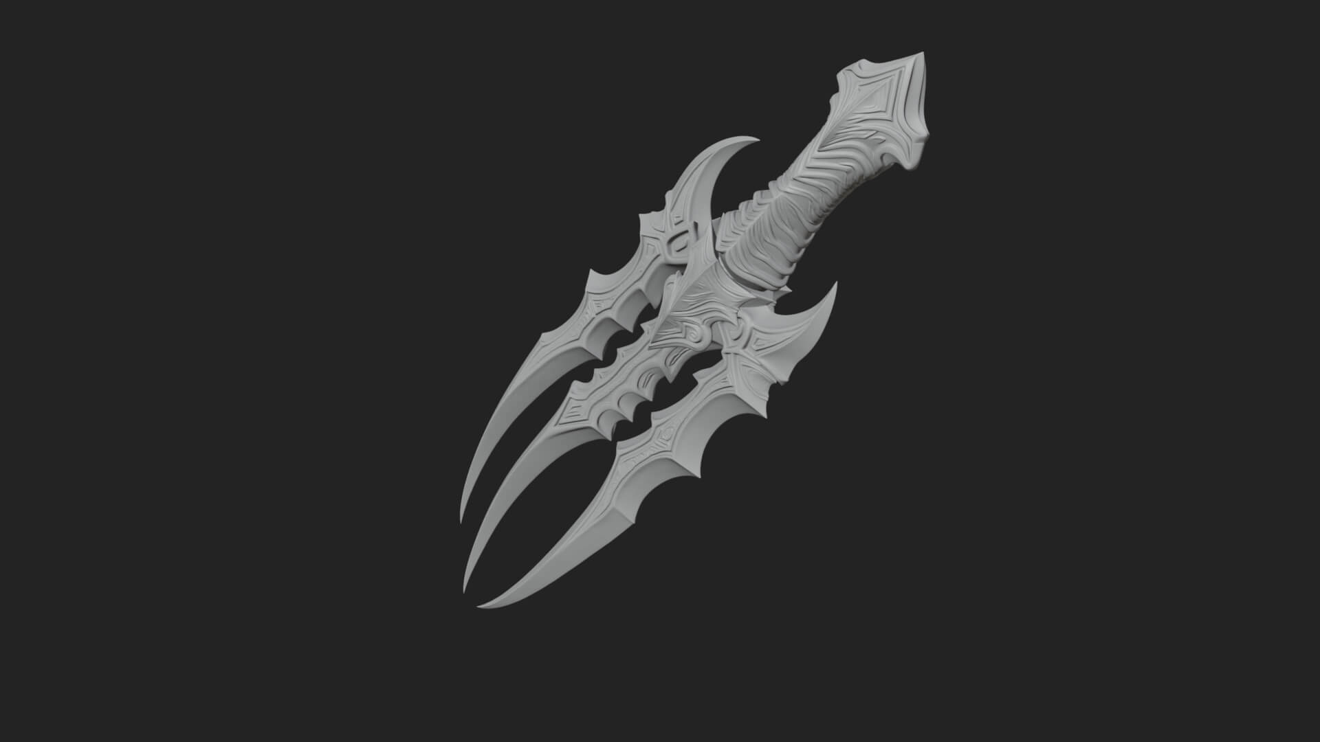 Triple Blade Fantasy Dagger Model Design 2 3D Print Model 3D Model