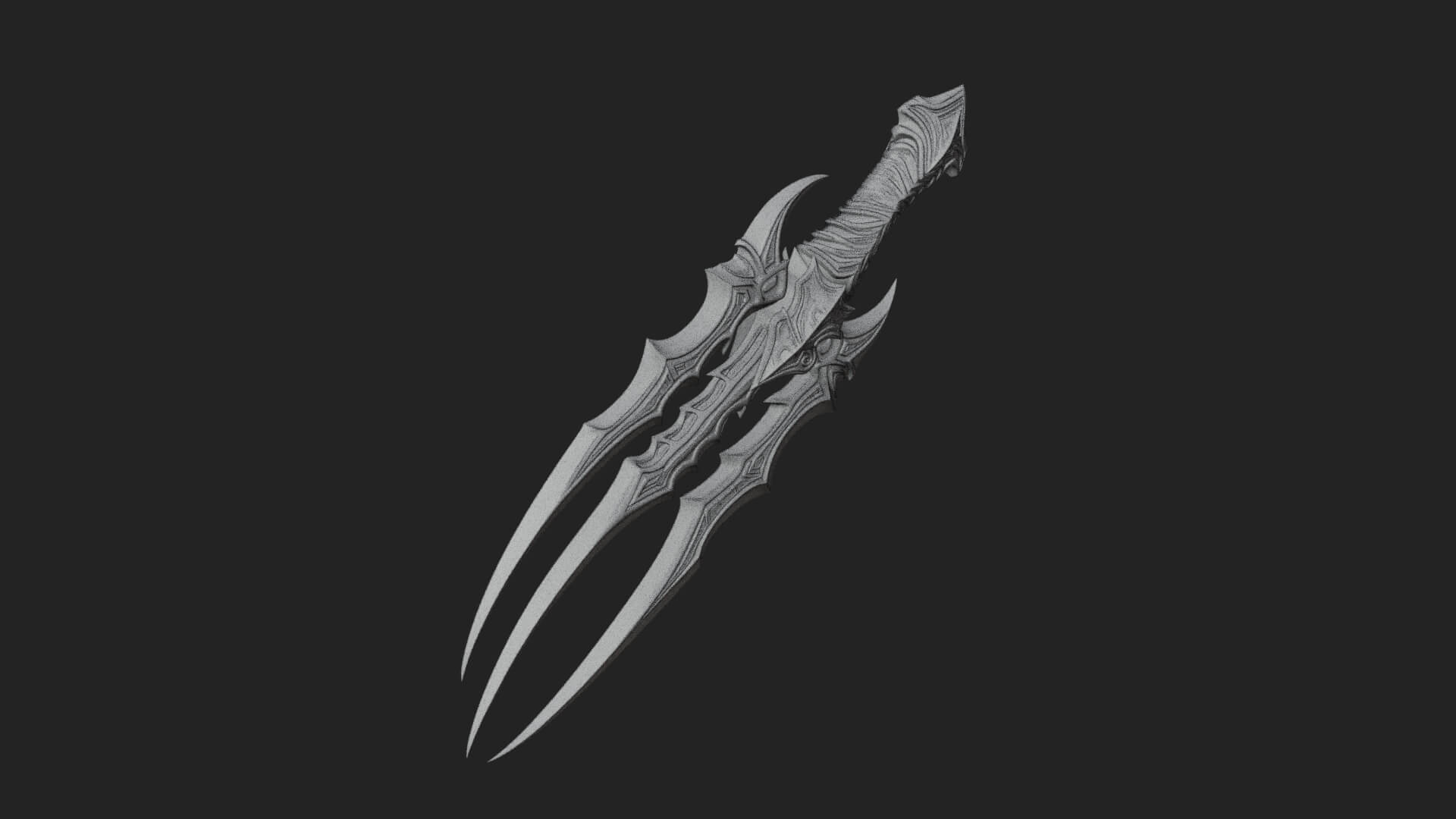 Triple Blade Fantasy Dagger Model Design 2 3D Print Model 3D Model