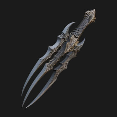 Triple Blade Fantasy Dagger Model Design 2 3D Print Model