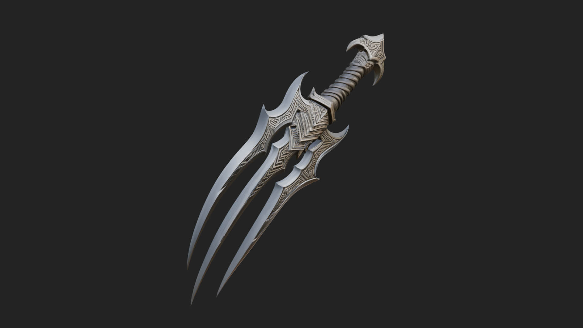Triple Blade Fantasy Dagger Model Design 3 3D Print Model 3D Model