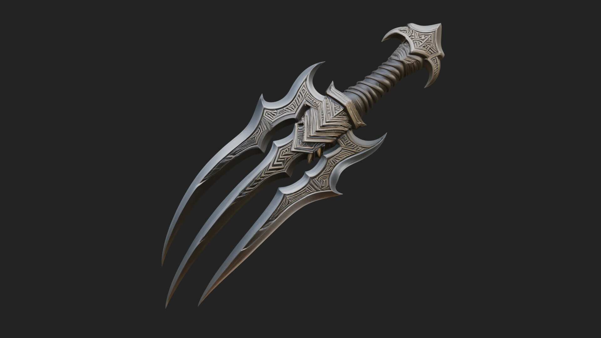 Triple Blade Fantasy Dagger Model Design 3 3D Print Model 3D Model