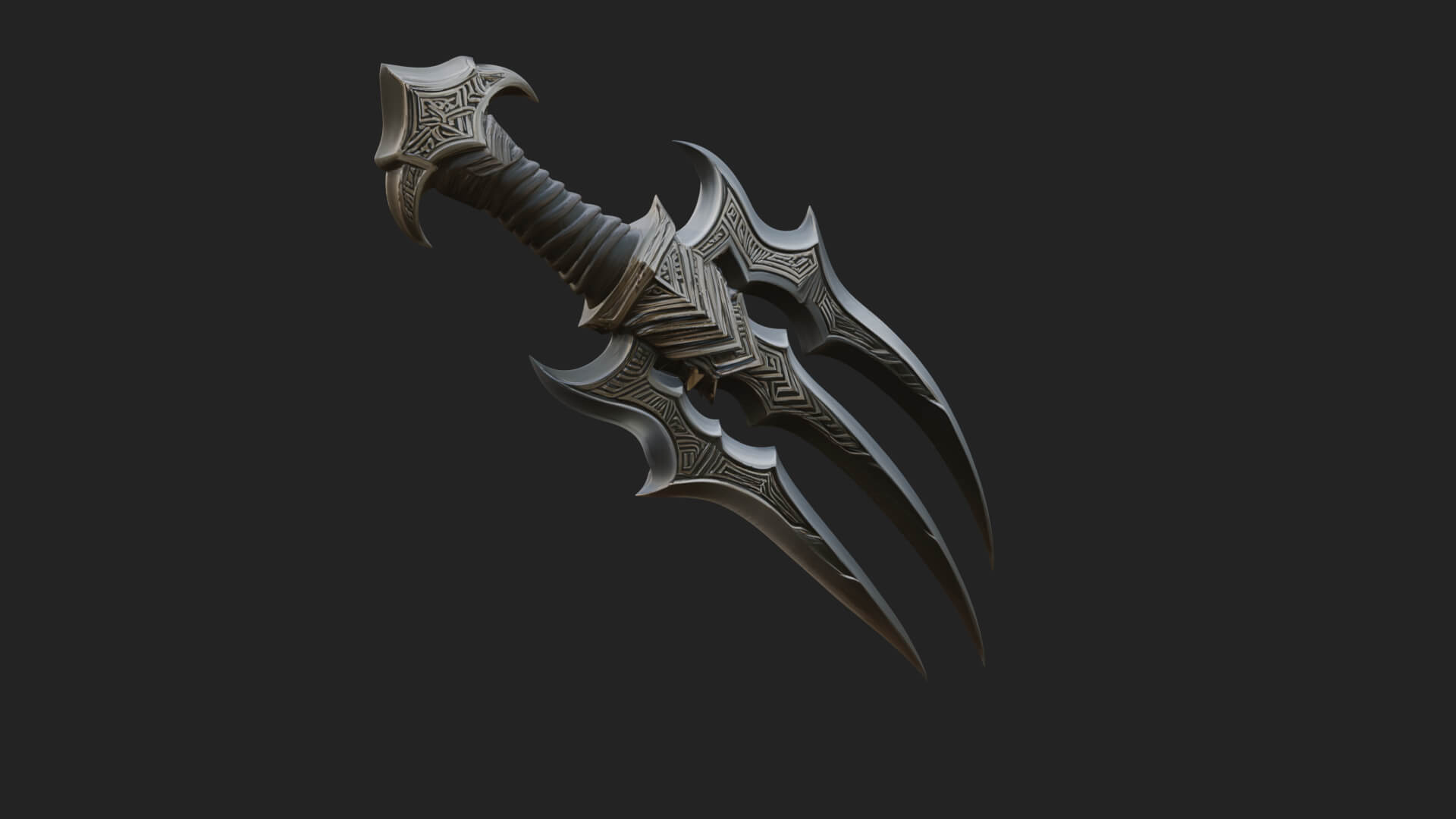 Triple Blade Fantasy Dagger Model Design 3 3D Print Model 3D Model