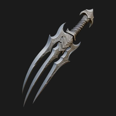 Triple Blade Fantasy Dagger Model Design 3 3D Print Model