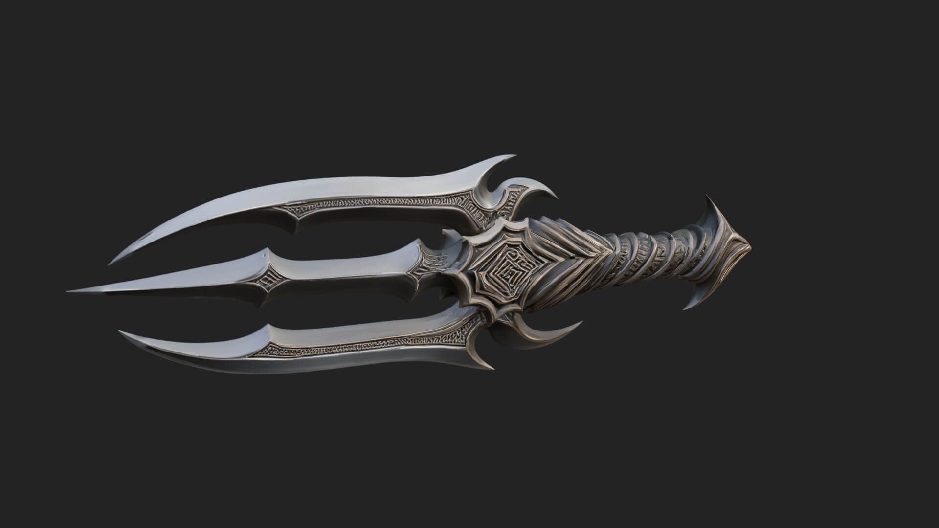 Triple Blade Fantasy Dagger Model Design 4 3D Print Model 3D Model