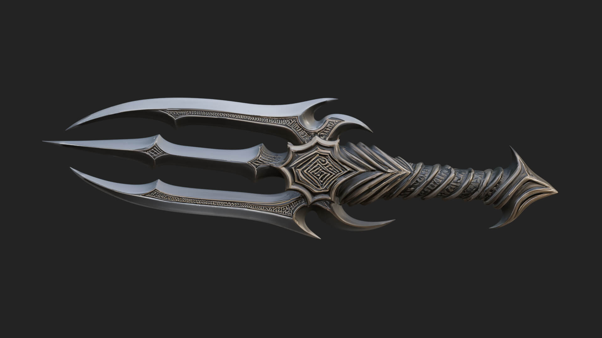 Triple Blade Fantasy Dagger Model Design 4 3D Print Model 3D Model