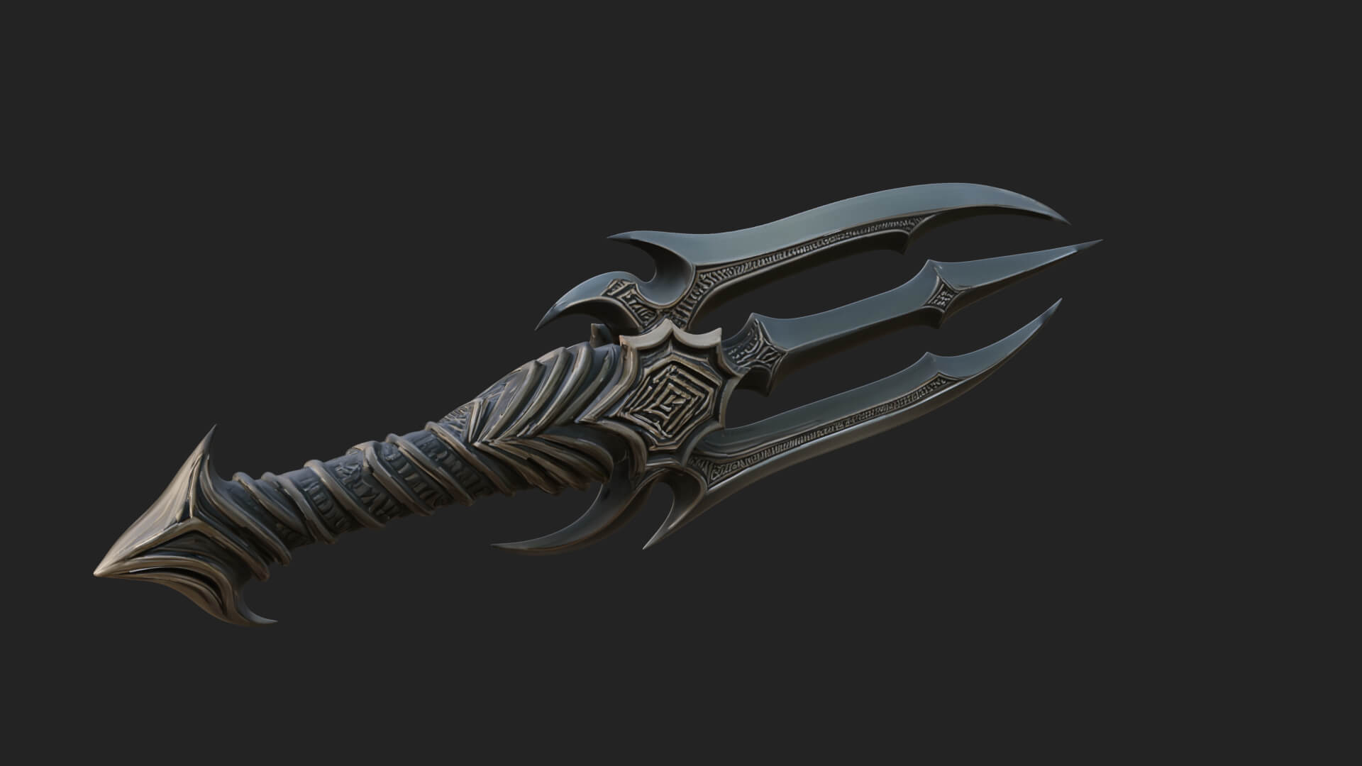 Triple Blade Fantasy Dagger Model Design 4 3D Print Model 3D Model